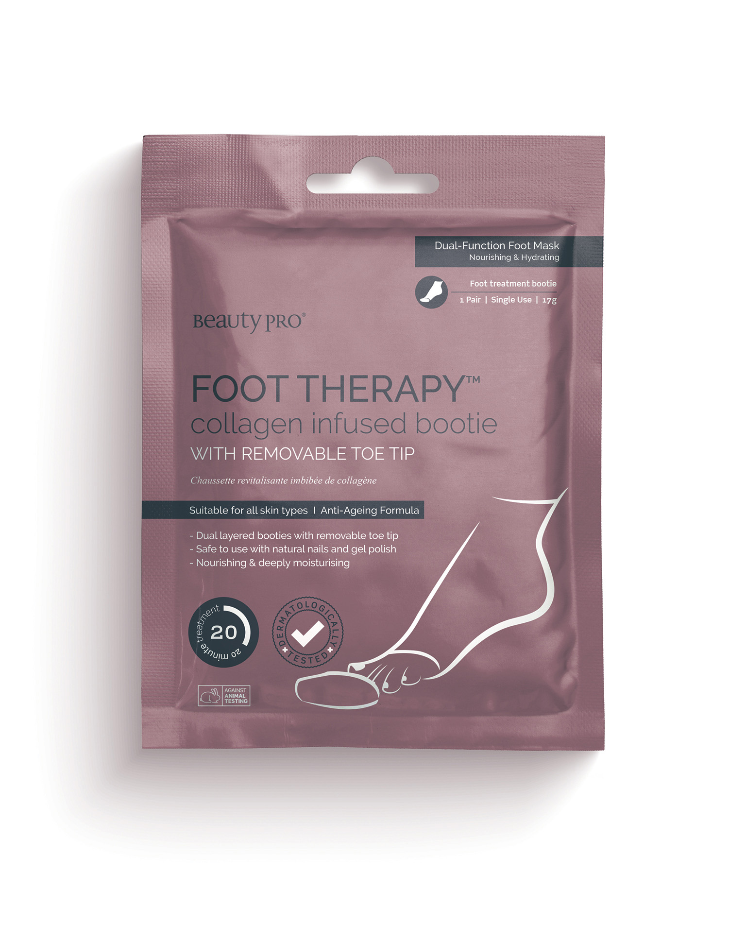 Beauty Pro FOOT THERAPY Collagen Infused Bootie with Removable Toe Tip 17g