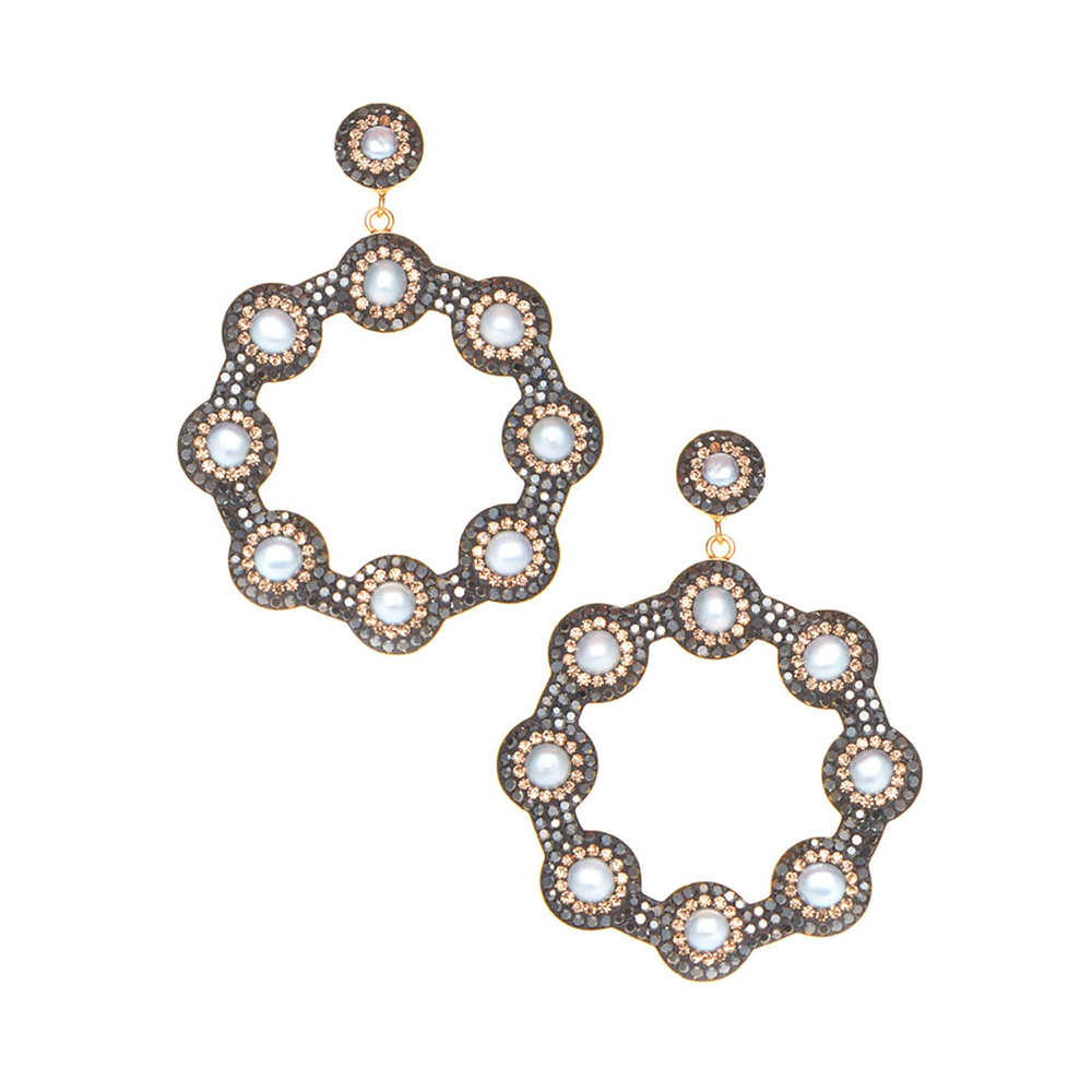 SORU Baroque Pearl and Opal Crystal Hoop Earrings